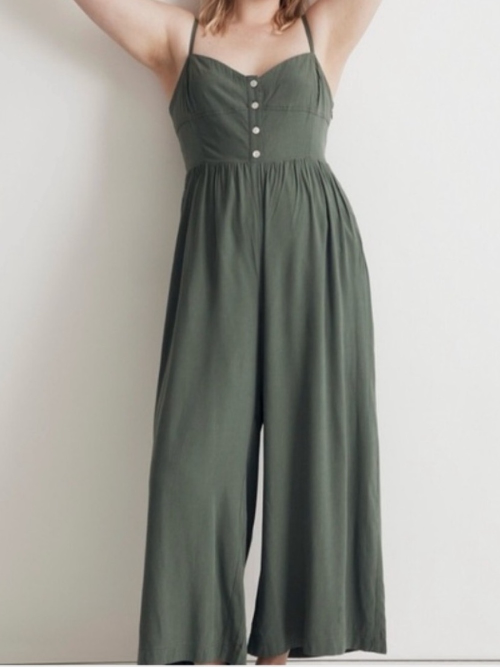 Madewell Olive Green Wide-Leg Button-Front Jumpsuit